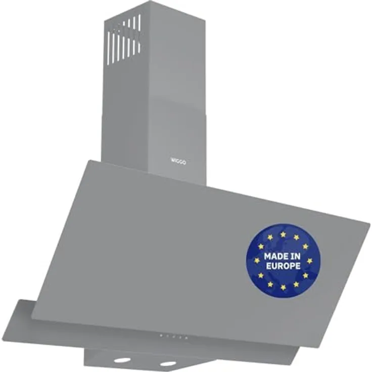 Wiggo A942G Dunstabzugshaube 90cm kopffrei - 626m³/h - Touch-Display 4 Stufen - Energieeffizienzklasse A - Schräghaube inkl. 2x Kohlefilter - Glasfront grau - Preisvergleich