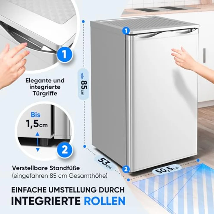 Stillstern Gefrierschrank E (73L) 4-Sterne-Gefrierfach -18°C, geringer Energieverbrauch, 3 Fächer, stufenlos regelbare Temperatur, wechselbarer Türanschlag, Gefrierschrank Klein, Tiefkühlschrank - Weiß – Bild 2