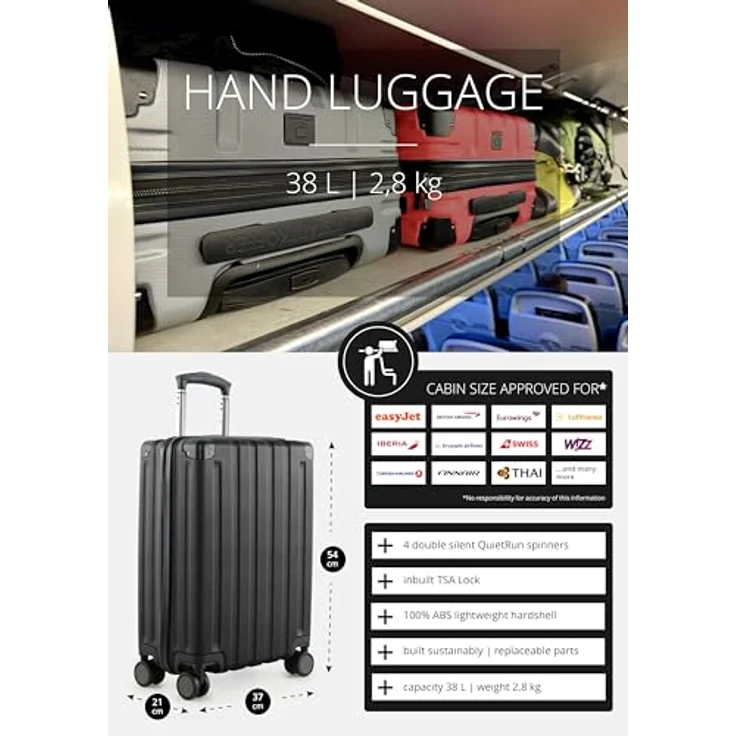 Hauptstadtkoffer Q-Damm - Handgepäck 54x37x21, TSA, 4 Rollen, Reisekoffer, Hartschalenkoffer, Rollkoffer, Handgepäckkoffer, Bordgepäck Koffer, Schwarz – Bild 2