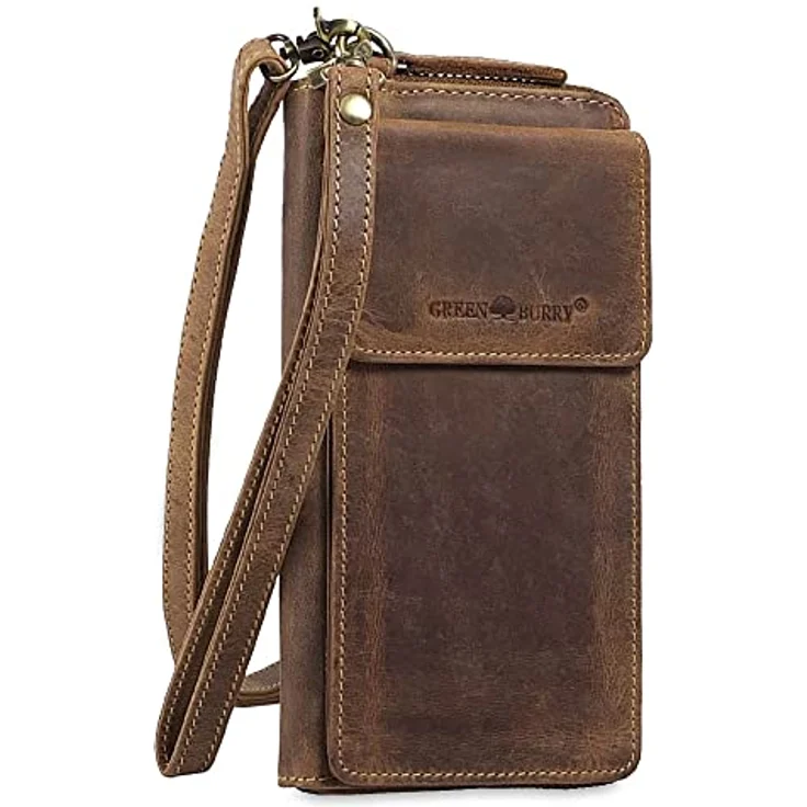 Greenburry Vintage 1569, Umhängetasche aus Leder mit RFID-Schutz, Braun – Bild 1