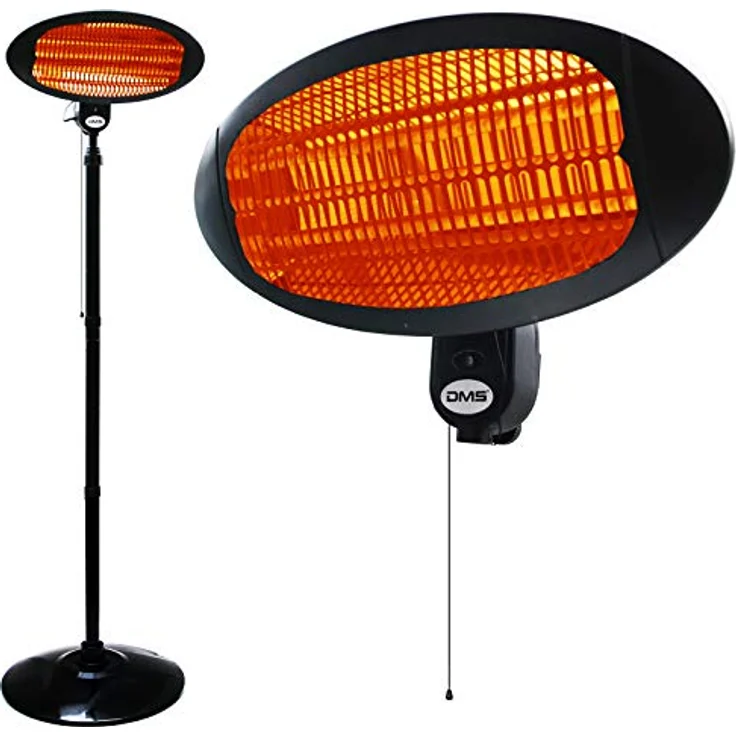 DMS® 2in1 Stand Infrarotstrahler | 2000 Watt | 3 Heizstufen | IP34 Spritzwasserschutz | für Innen- und Außenbereich | Teleskopstange 180 cm - 210 cm | Wandhalterung | Heizkörper – Bild 1