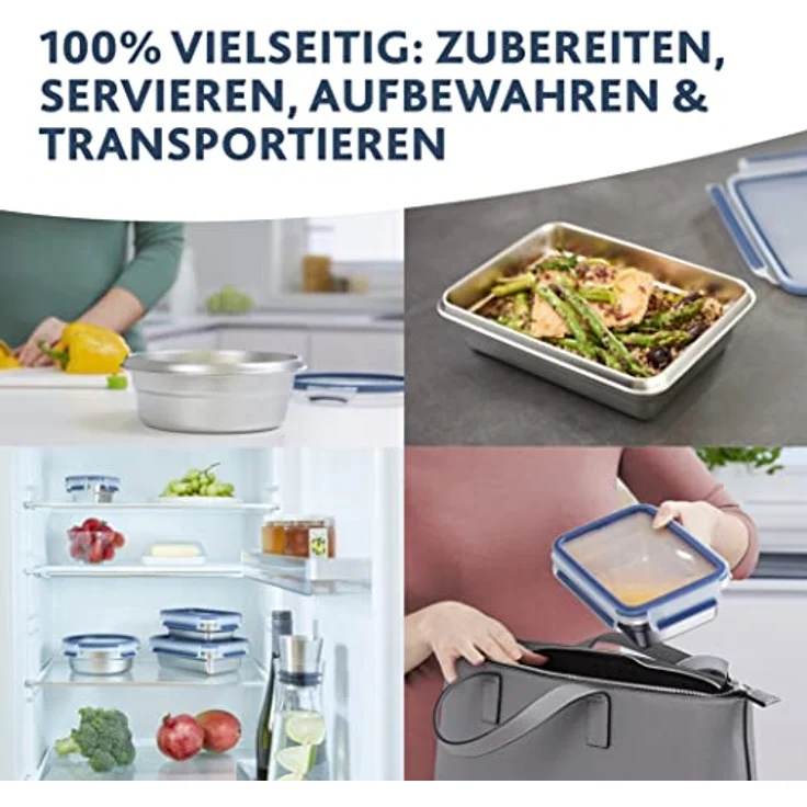 Emsa Frischhaltedose Clip & Close Stainless Steel, transparent, 2,0 L, rechteckig, auslaufsicher, mikrowellengeeignet, stapelbar – Bild 8