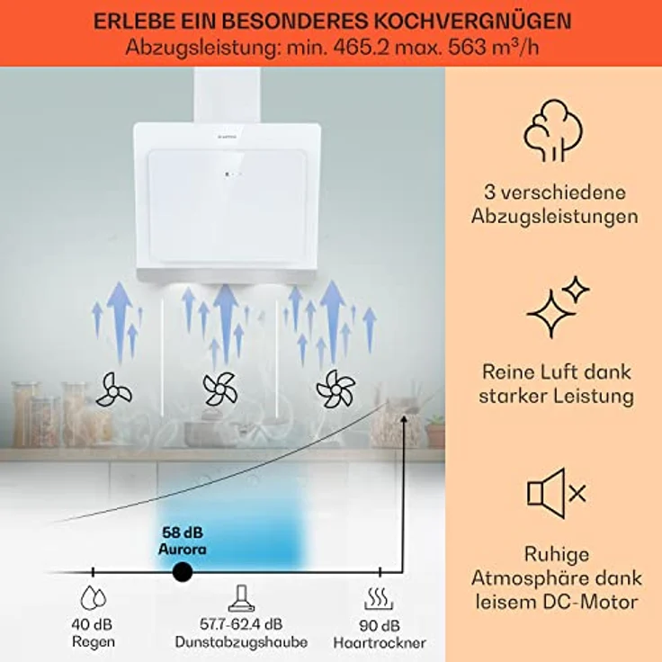 Klarstein 10040235 Wandhaube, Aurora 60 Smart Dunstabzugshaube 550 m³/h 60cm kopffrei Ambiente-Licht EEC A++, weiß - Preisvergleich – Bild 4