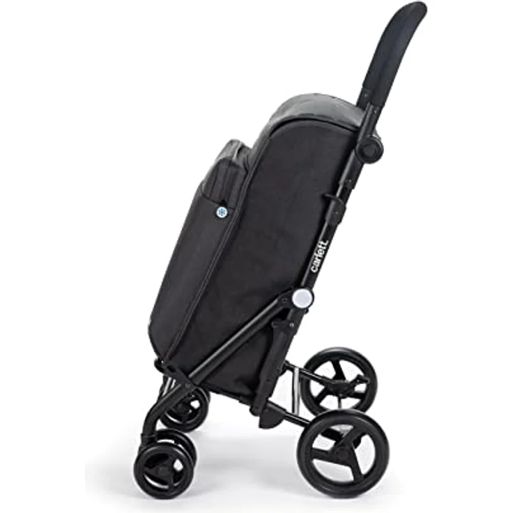 Carlett - Einkaufstrolley, Faltbarer Supermarkt-Trolley, mit 4 regenfesten Rädern und Einer großen Kapazität von 32kg, Haupttasche 64L, Thermotasche 12L und Hecktasche - Farbe: Schwarz – Bild 3
