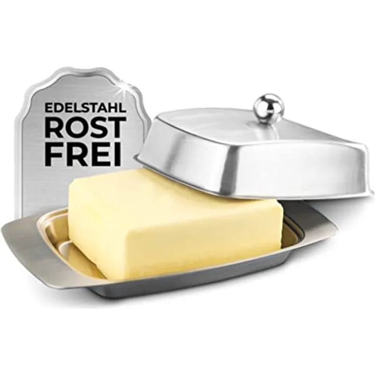 Maximex Edelstahl Butterdose für 250g Butter, Hygienische Butterbehälter mit Wärme- & Kälteisolation, Geschmacks- & Geruchsneutrale Butter-Dose, Spülmaschinengeeignet, 17,5x7x10,5 cm