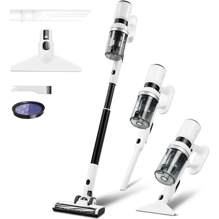 KLAMER 2-in-1 Akku Staubsauger, kabellos mit bis zu 60 min Akkulaufzeit, Saugkraft 460 W, inkl. Polster- und Fugendüse, für Teppich, Auto und Hartböden – Bild 1