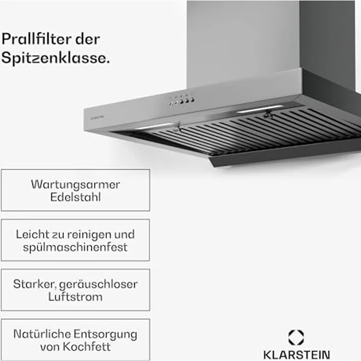 Klarstein AeroClean Dunstabzugshaube 60 cm, Wandhaube mit Boost-Modus 721 m³/h, A++ Energieeffizienz, LED-Beleuchtung 3800-4200 K, Edelstahl, Abluft & Umluft – Bild 4