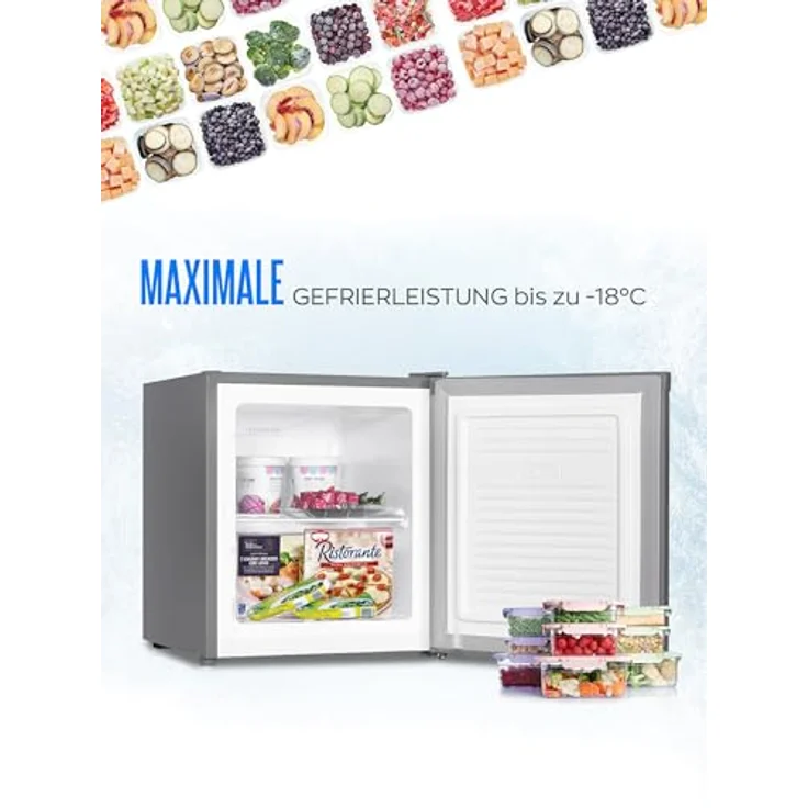 Heinrich´s Mini Gefrierschrank 33L Edelstahl/Inox klein kompakt leise:40db Gefrierbox; wechselbarer Türanschlag; bis zu -18°C, Tiefkühlschrank, perfekt für Büro Camping Outdoor – Bild 3