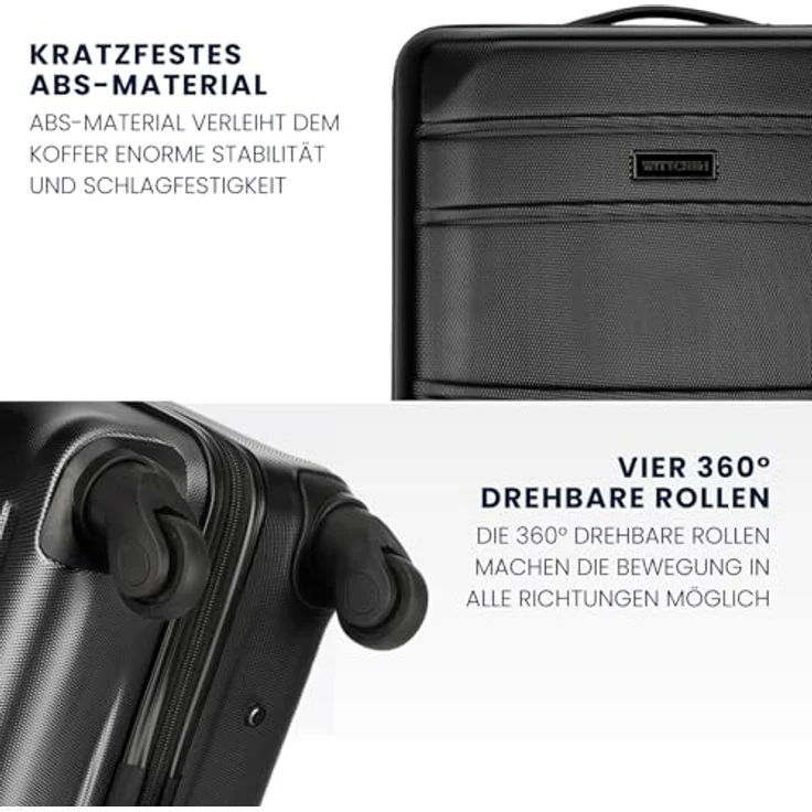 WITTCHEN Mittlerer Koffer Mittelgroßer Trolley Check-In Gepäck 4 Rollen Kombinationsschloss Schwarz – Bild 3