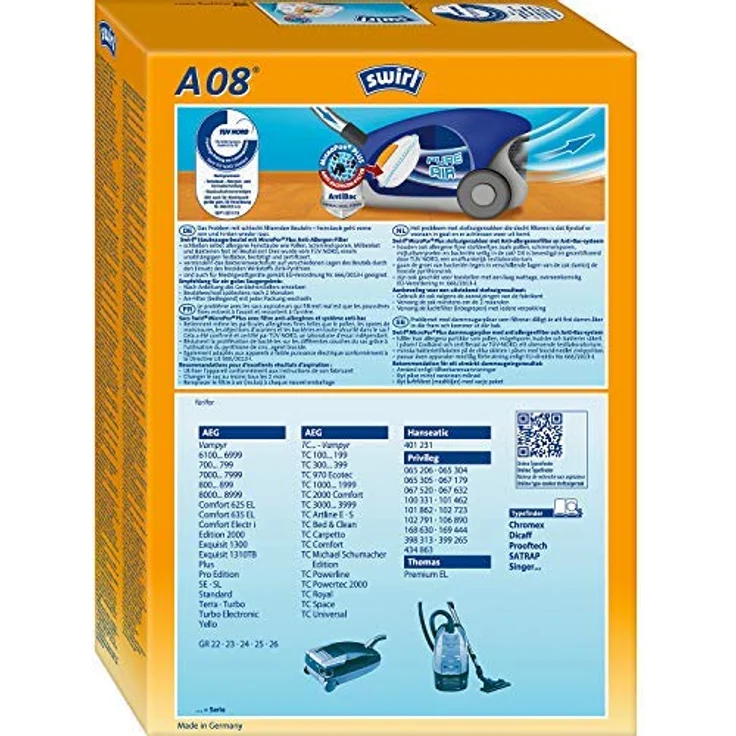Swirl A08 Staubsaugerbeutel, MicroPor® Plus Filtration mit Anti-Allergen-Filter und Dirtlock®-Technologie, 1 Stück – Bild 2