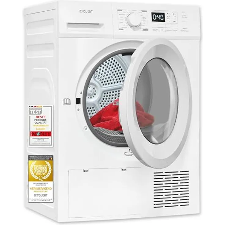 Exquisit TWP803-031D Wärmepumpentrockner 8 kg, 16 Programme, LED-Innenbeleuchtung, Knitterschutz, Startzeitverzögerung, weiss