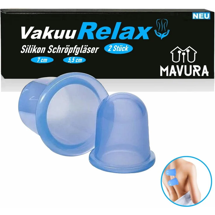 MAVURA Vakuum-Massager VakuuRelax Silikon Schröpfgläser Set - Hautstraffung und Rückenentspannung - Blau [2 Stück] – Bild 1