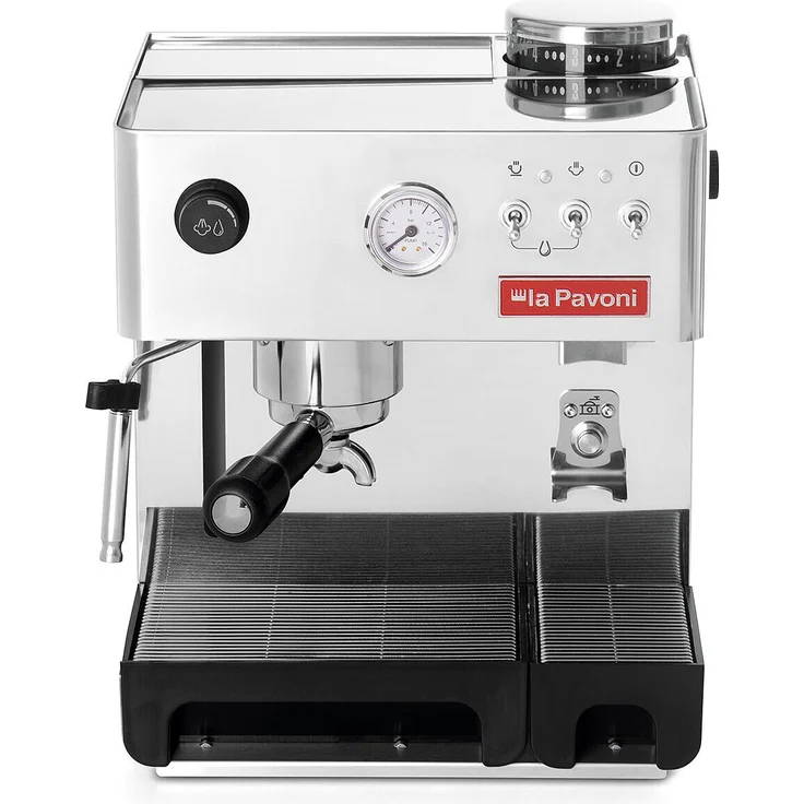 La Pavoni Espressomaschine New Domus Bar, Pumpenmanometer, Temperaturanzeige, einstellbarer Mahlgrad in 7 Stufen, Edelstahl – Bild 2