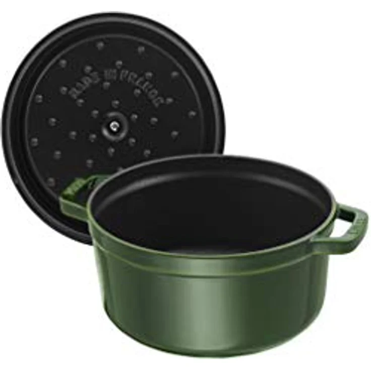 Staub 1102885 Cocotte-Bräter, rund mit Deckel 28 cm, 6,70 L, mit mattschwarzer lierung im Inneren des Topfes, basilikumgrün – Bild 2