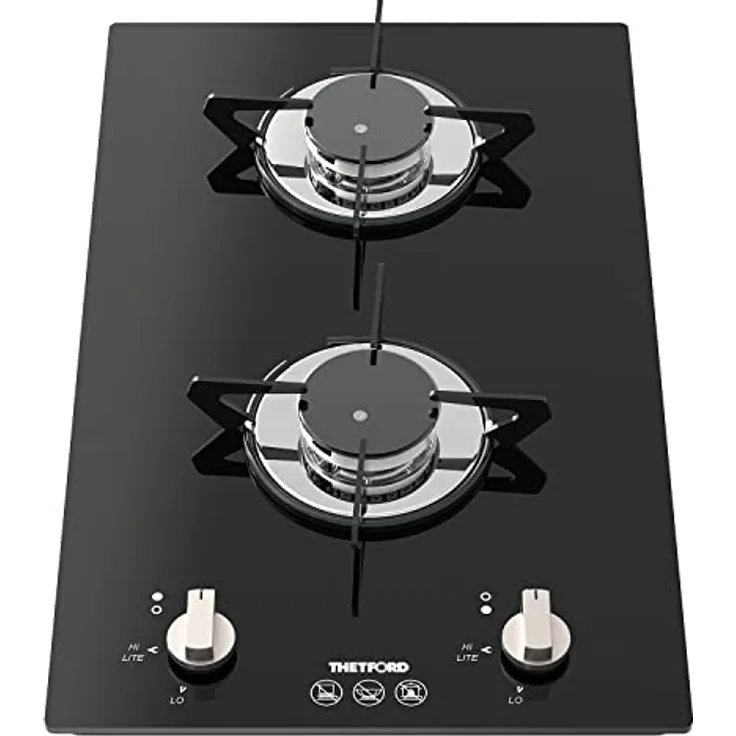 Thetford Gaskocherplatte Top Line 922, 2 Flammen Gas Herdplatte aus schwarzem Glas, 3.0 kW