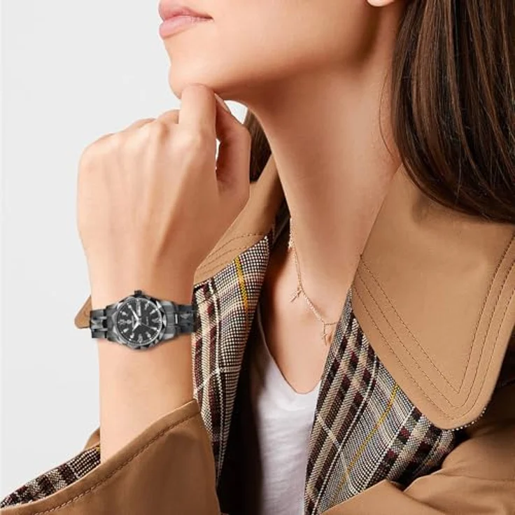 JewelryWe Paar Uhren Leuchtende Partneruhr, Schwarz Edelstahl, 30m wasserdicht, Analog Quarz mit römischen Ziffern und Diamantskala, 2er Set – Bild 5