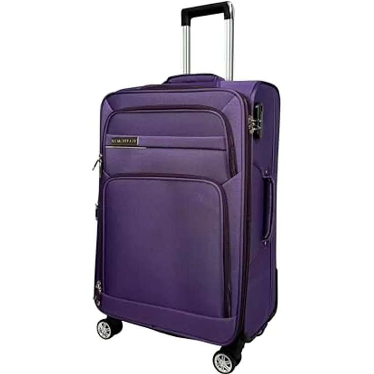 MY TRAVEL BAG Stoff Reisekoffer Trolley mit Zwillingsrollen, erweiterbar, lila, Großer Koffer (75cm)