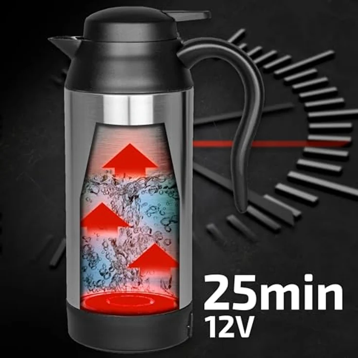 HEYNER Reise-Wasserkocher ThermoVar PRO, Edelstahl Auto Wasserkocher mit Warmhaltefunktion 750ml 12V, 120 W – Bild 6