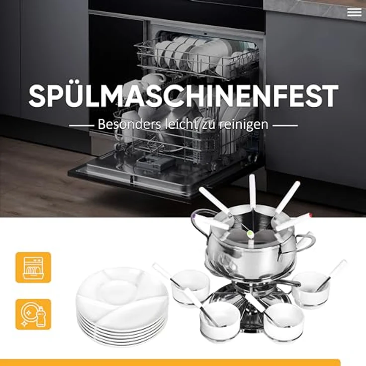 Ribelli Fondue Set 28-teilig Edelstahl 6X Gabel, Löffel, Teller, Schälchen Käsefondue Fleischfondue 6 Personen – Bild 5