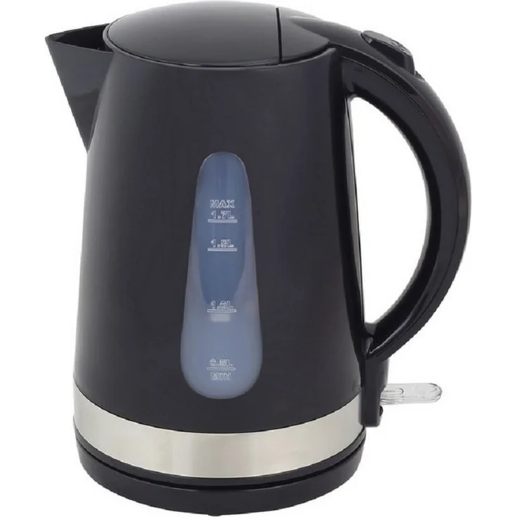 DESKI Wasserkocher Teekocher schnurlos Wasserzubereiter, 1,7 l, 1850 W, Sicherheitsklappdeckel mit Einhandbedienung, Edelstahl schwarz – Bild 1