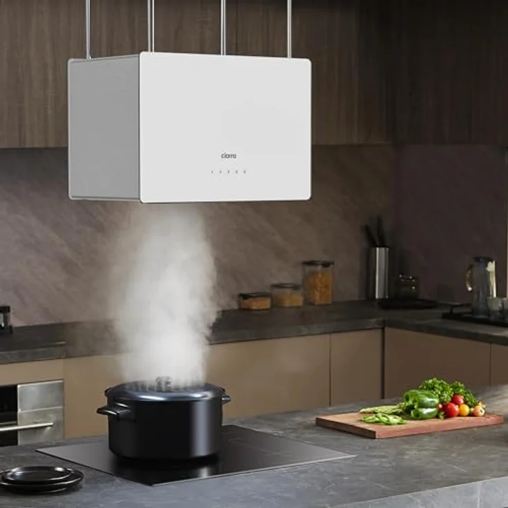 CIARRA CBCS4850 A+++ Inselhaube, freihängend, 48cm, 700m³/h, Smart App Touch Steuerung, Edelstahl, Weiß, mit Aktivkohlefilter – Bild 3