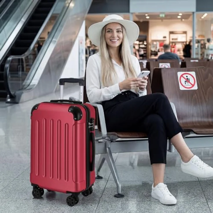 YONSLY Gepäck Suitcase, Hartschalen-Reisekoffer mit TSA-Schloss, YKK-Reißverschluss, 360° Lenkrollen, Teleskopgriff, XL, Rot – Bild 2
