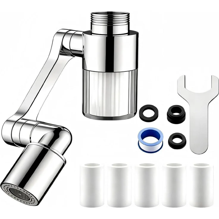 Wasserhahn Aufsatz mit Filter, 1080° drehbar, 2 Wasserstrahlmodi, 5 Ersatzfilter