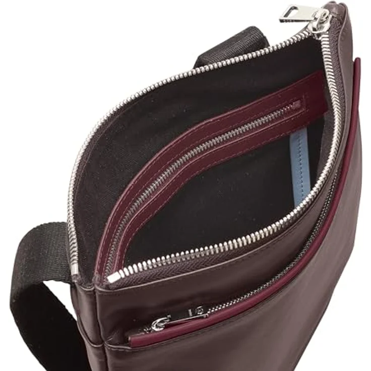 DuDu Herren Lederhandtasche, Herren Umhängetasche mit Reißverschluss, Verstellbarer Gurt Burgundy – Bild 4