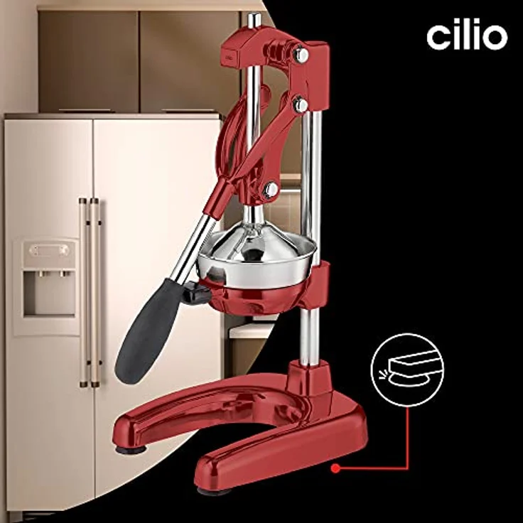 Cilio LIVORNO Granatapfel Presse, Saftpresse Manuell | rostfreier Edelstahl | Rot | Profi Fruchtpresse | Zitruspresse Handpresse für 25% mehr Saft | geringer Kraftaufwand | 18 × 25 × 48 cm – Bild 5