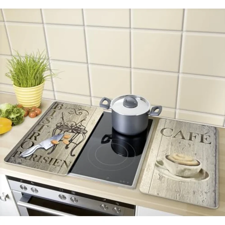 Wenko Herdabdeckplatte Universal Bistro, 2er Set Herdabdeckung für alle Herdarten, Gehärtetes Glas, 30 x 52 cm, mehrfarbig – Bild 6
