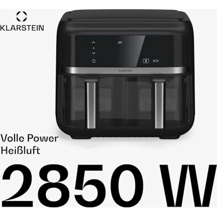 Klarstein VitaFry Duo Skylight Doppel-Heißluftfritteuse, 2850W, 7,6L, Touch-Bedienfeld, 6 Modi, XL, schwarz – Bild 3