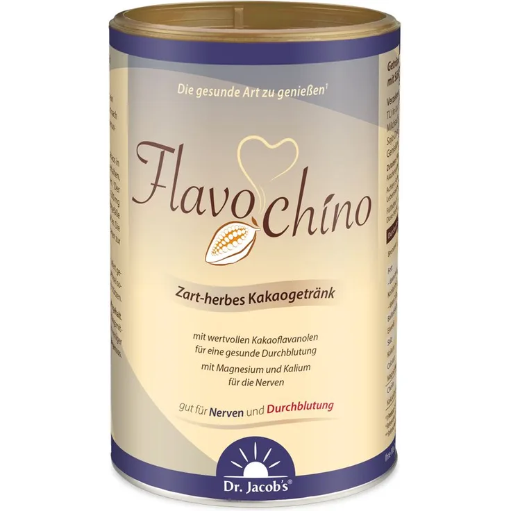 Dr. Jacob's Flavochino, Kakaogetränk-Pulver 450 g, ohne Zuckerzusatz, reich an bioaktiven Kakaoflavanolen