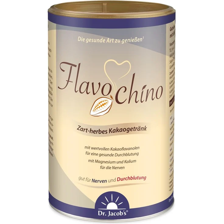 Dr. Jacob's Flavochino, Kakaogetränk-Pulver 450 g, ohne Zuckerzusatz, reich an bioaktiven Kakaoflavanolen