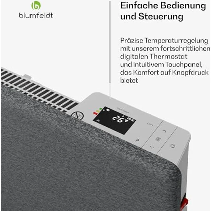 blumfeldt ThermaTouch Konvektor Heizung - 2.000W Elektroheizung, Präziser Thermostat, 24h-Timer, IP24, Überhitzungsschutz, Grau – Bild 4