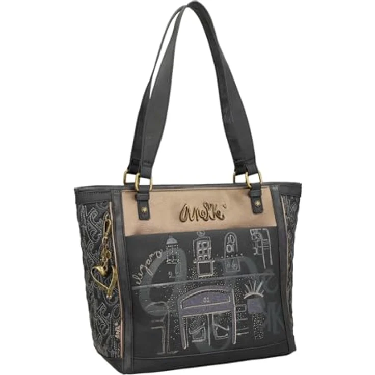 Anekke Shopper Boutique, elegante Polyurethan Einkaufstasche mit Reißverschluss und Umhängeriemen, braun – Bild 2