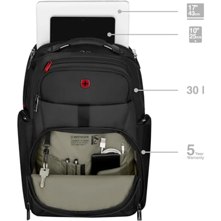 Wenger Meteor 17 Laptop Rucksack, Triple Protect Fach für Laptops bis 17 Zoll, separates 10 Zoll Tablet-Fach, herausnehmbares Organisationspanel, schwarz – Bild 4