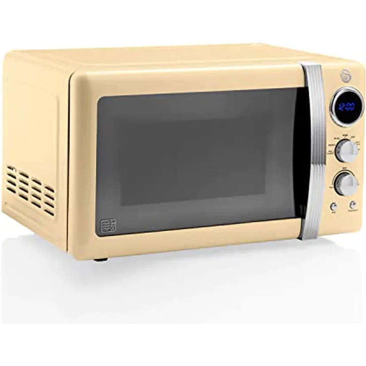 Swan Retro SM22030CNEU Digital Mikrowelle 20L, 5 Leistungsstufen, Auftaufunktion, 60 Minuten Timer, Tür mit Spiegeleffekt, 27cm Drehteller, Vintage Design, Creme, 800W – Bild 5