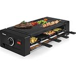 Tristar RA-2736 Multifunktionales Raclette- und Pizzagerät Einstellbarer Thermostat mit doppeltem Heizelement 43 x 23 cm Kochfläche für 8 Personen BPA-frei 1300 Watt, Schwarz