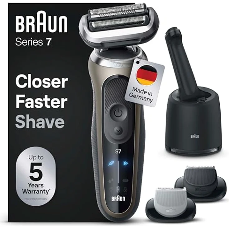 Braun Series 7 Rasierer 72-C7650cc, Nass- und Trockenrasierer mit Reinigungsstation, wasserdicht, Gold – Bild 1