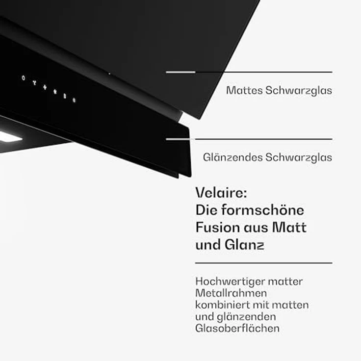 Klarstein Velaire Dunstabzugshaube 90 cm, Kopffreihaube mit 820 m³/h Boost, Energieeffizienz A++, Touch-Bedienung, LED-Beleuchtung, Aluminium- und Aktivkohlefilter, Schwarz – Bild 6