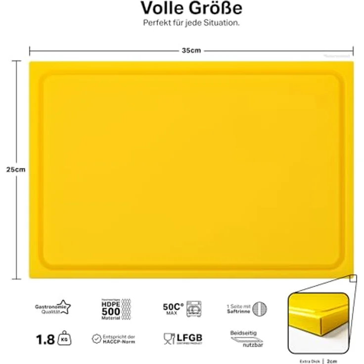Muvell Schneidebrett, Gelb, aus hochdichtem Polyethylen, 25x35 cm, rutschfeste Oberfläche, spülmaschinengeeignet – Bild 2