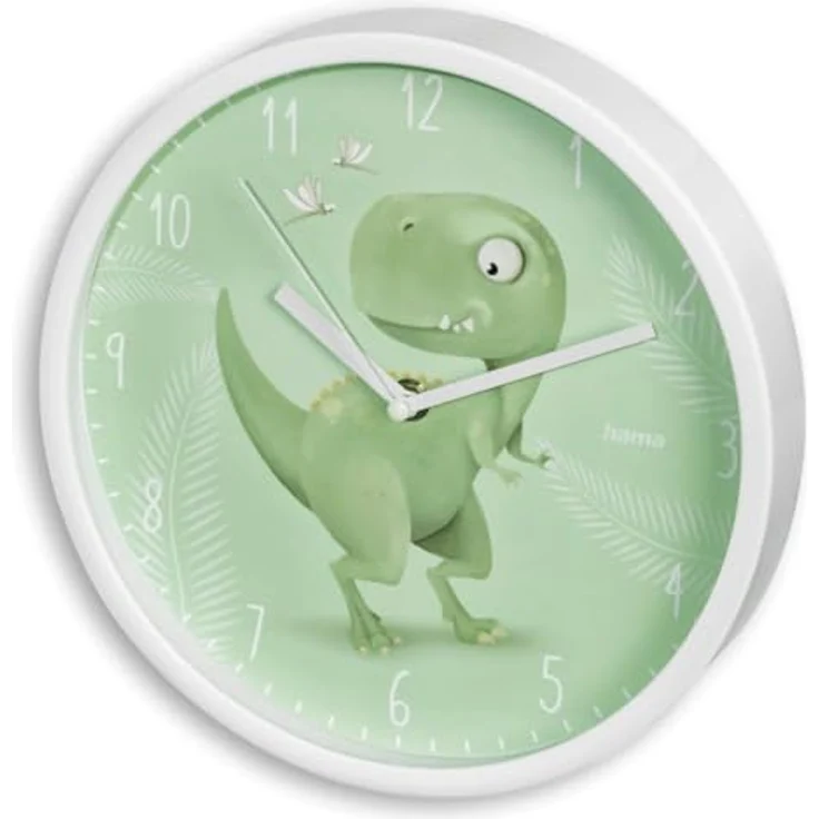 Hama Wanduhr Kinder-Uhr "Cebu", geräuscharm mit Dinosaurier-Motiv, Ø 25 cm, Grün-Weiß – Bild 3