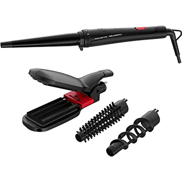 Rowenta x Karl Lagerfeld CF422L Infinite Looks 9-in-1 Multistyler | Haarglätter, Kreppeisen, Lockenstab | Keramikbeschichtung | zusätzlicher Glanz | konstante 190°C | kühle Spitze | Schwarz/Rot – Bild 1