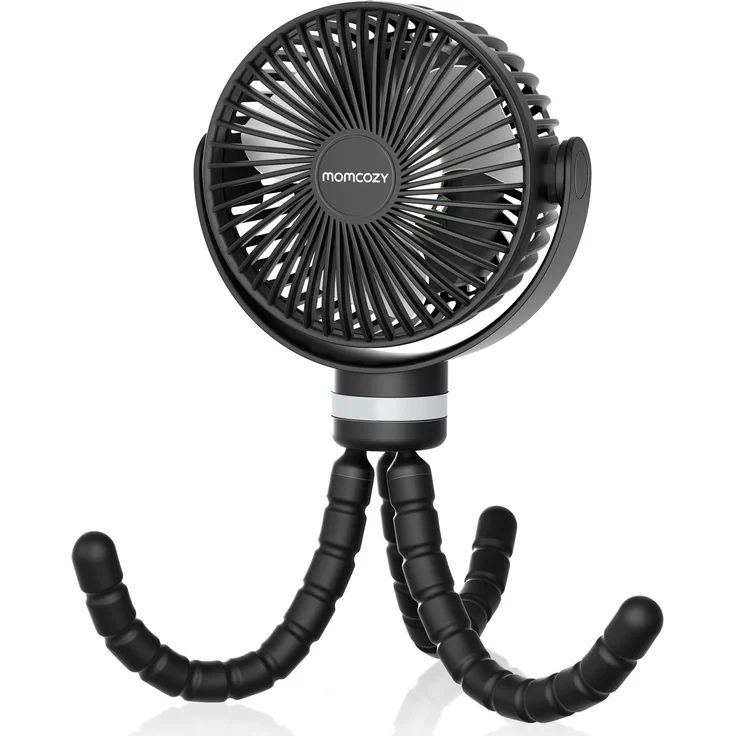 Momcozy Tragbarer Ventilator, 8000mAh Akku mit 12-27 Stunden Laufzeit, 360° Rotation, Schwarz