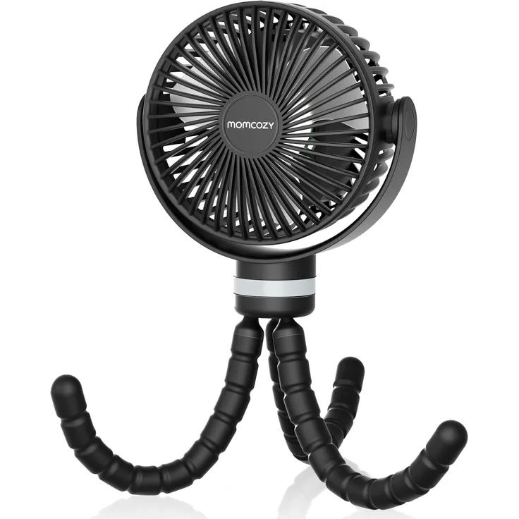 Momcozy Tragbarer Ventilator, 8000mAh Akku mit 12-27 Stunden Laufzeit, 360° Rotation, Schwarz