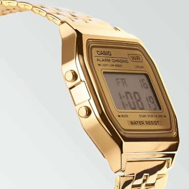 Casio Watch A158WEGV-9AEF, Digitale Armbanduhr mit Kalenderfunktion und Gold Edelstahl Band – Bild 3