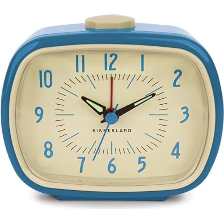 Kikkerland Retro Wecker, Vintage-inspirierter Wecker mit leuchtenden Zeigern, blau, 8.9x10x5.7 cm