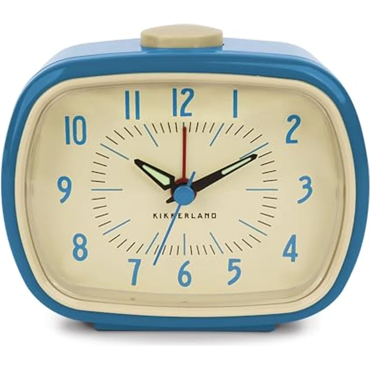Kikkerland Retro Wecker, Vintage-inspirierter Wecker mit leuchtenden Zeigern, blau, 8.9x10x5.7 cm – Bild 1