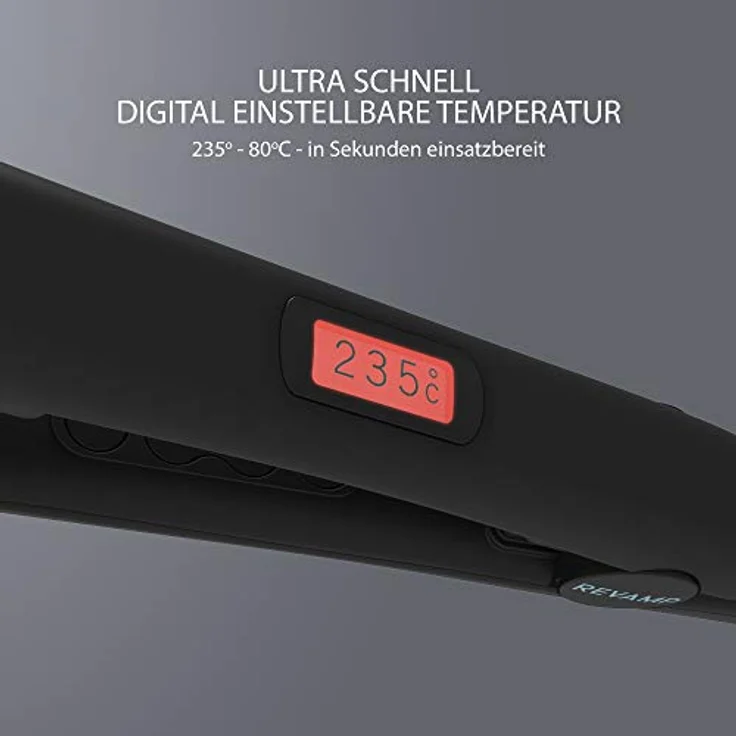 REVAMP Glätteisen Locken & Glätten 'Progloss Digital Keramik' 80-235°C - Professioneller Haarglätter für Haarstyling mit Temperaturschutz und 3m Kabellänge - Angereichert mit Progloss Ölen (Schwarz) – Bild 4