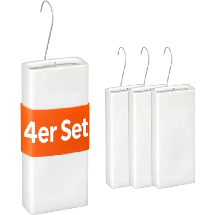 Relaxdays Luftbefeuchter Heizung, 4er Set, passiver Wasserverdunster aus Keramik in Weiß mit Metallhaken und 400 ml Fassungsvermögen – Bild 1